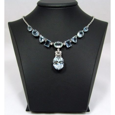 Brillantcollier Aqumarincollier mit Brillanten Pt 0074